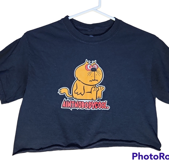 Ain't nobody cool Black Cropped Adult Short Sleeve Tee Shirt Raw Hem Small - Picture 5 of 7